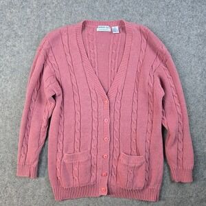 Northern Isles Cardigan Sweater‎ Womens PS Petite Pink Cable Knit Button Preppy